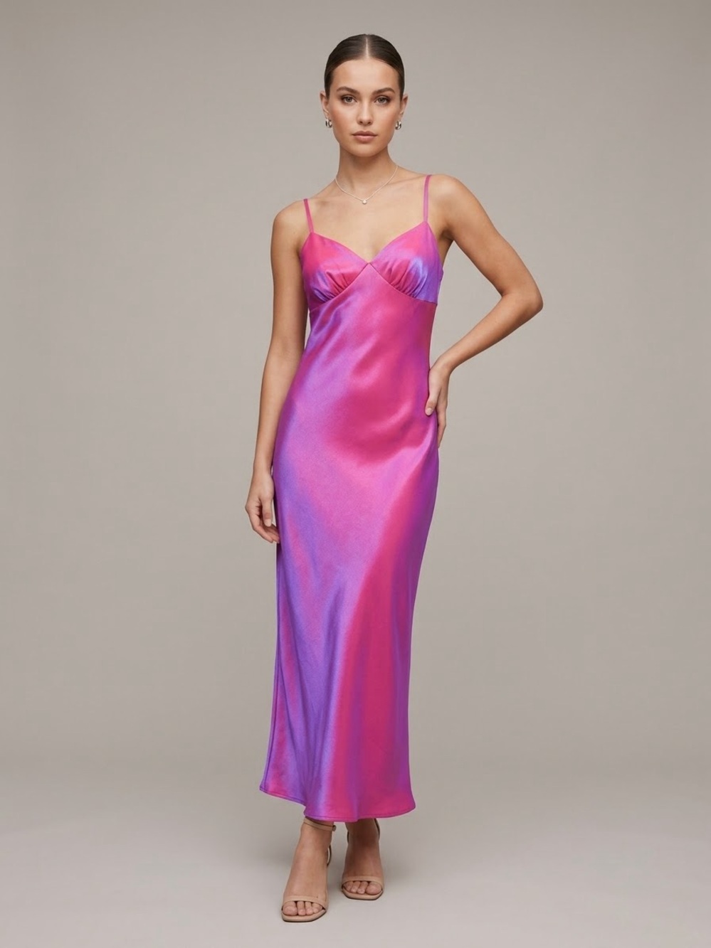 Wild Fable Iridescent Pink Blue Slip Dress Double Strap Midi V-Neck Small NWT
